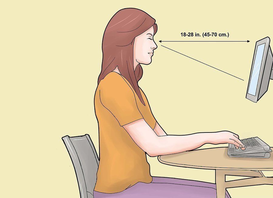 Correct posture sitting online in front of computer